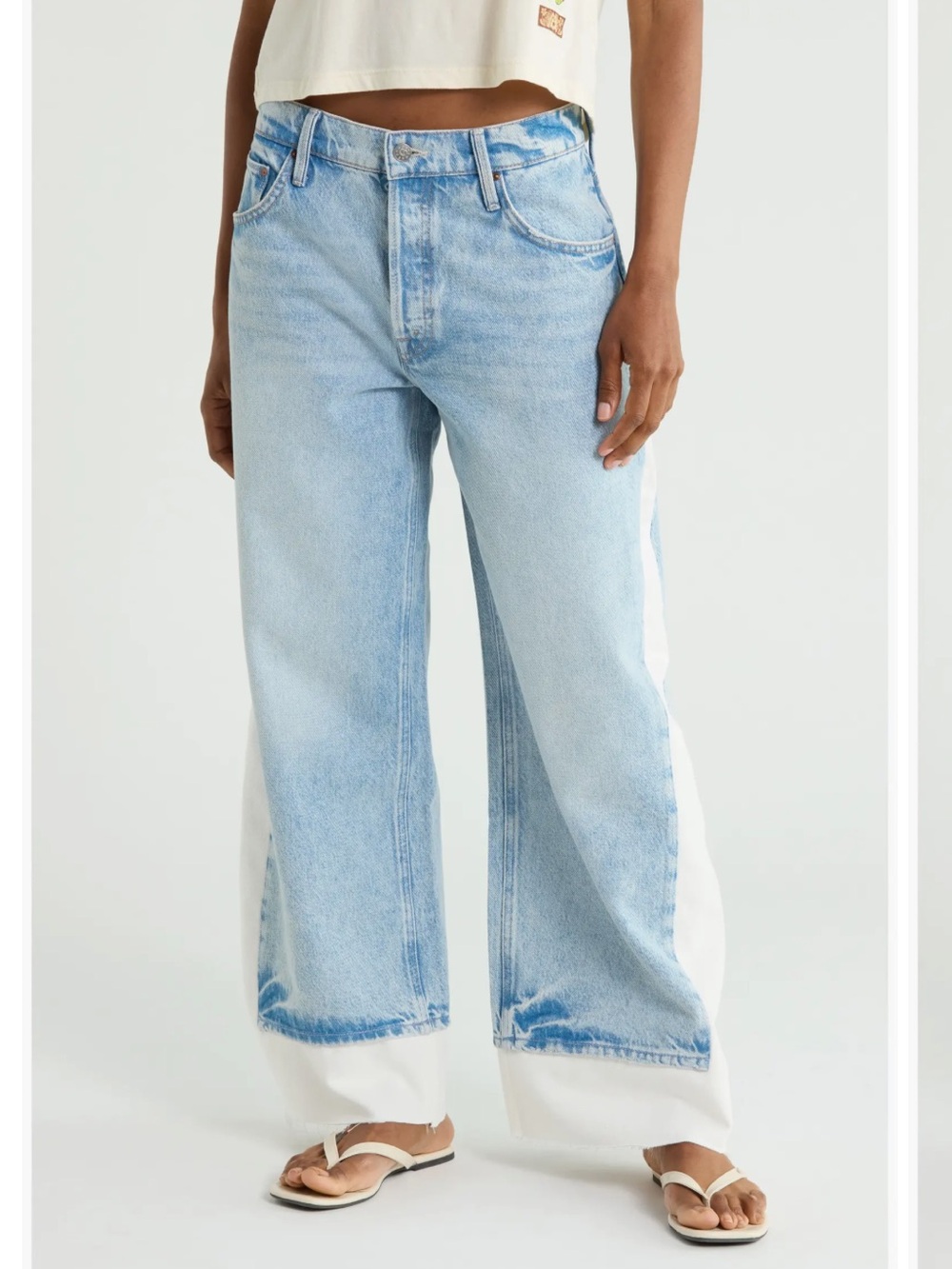 Mother Snacks The Nacho Double Dip Frayed Wide Leg Jeans 25x29